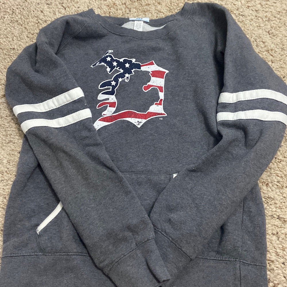 Grey Michigan red white and blue crew neck